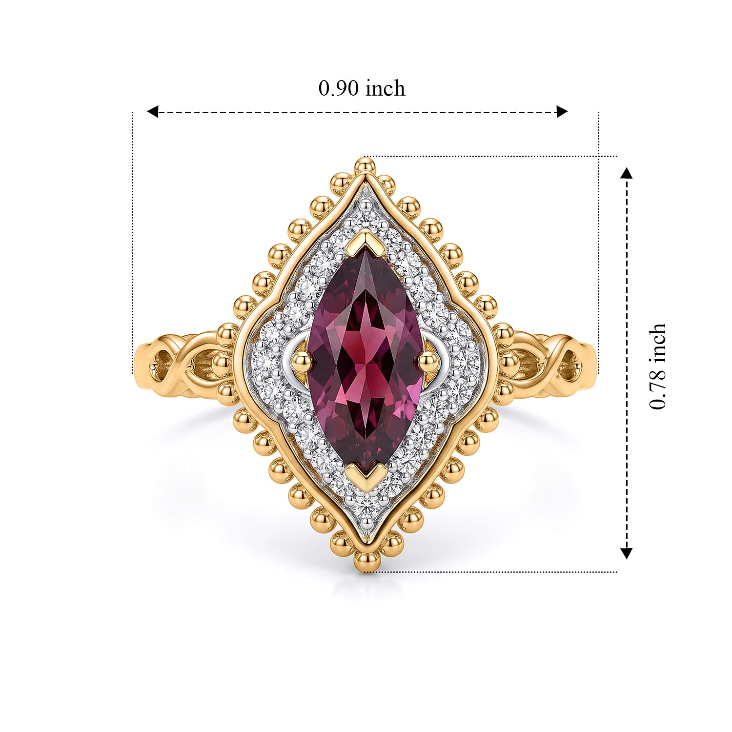 D'Joy Premium Orissa Rhodolite Garnet and Moissanite 1.40 ctw Gilded Wine Ring in 18K Vermeil Yellow Gold Over Sterling Silver (Size 5.0)