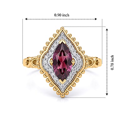 D'Joy Premium Orissa Rhodolite Garnet and Moissanite 1.40 ctw Gilded Wine Ring in 18K Vermeil Yellow Gold Over Sterling Silver (Size 5.0)