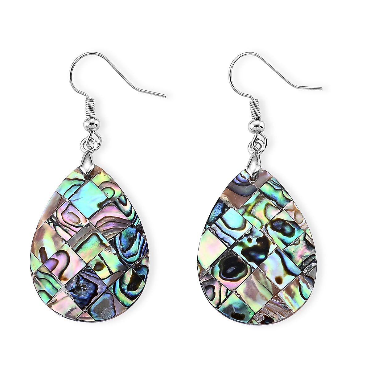 Abalone Shell Dangle Earrings in Silvertone