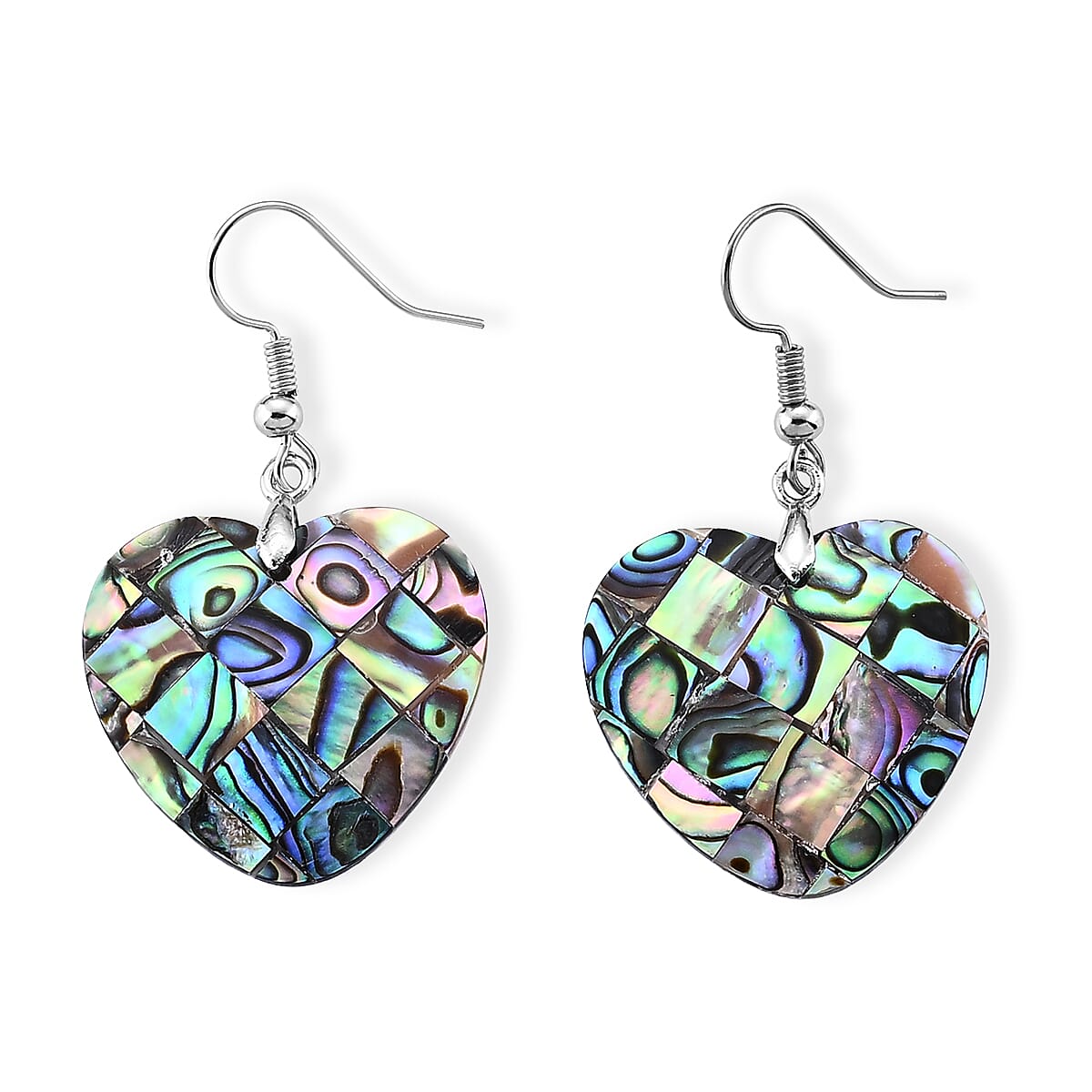 Abalone Shell Dangle Earrings in Silvertone