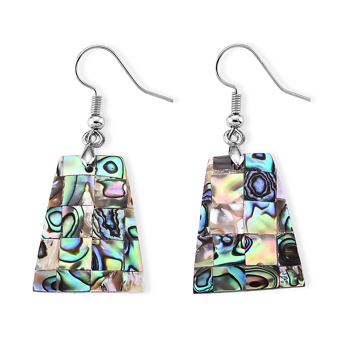 Abalone Shell Dangle Earrings in Silvertone