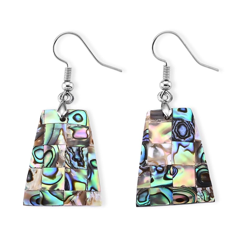 Abalone Shell Dangle Earrings in Silvertone