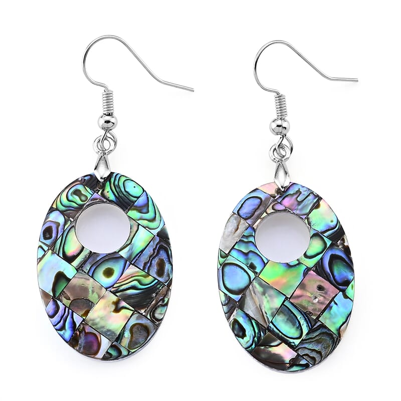 Abalone Shell Dangle Earrings in Silvertone