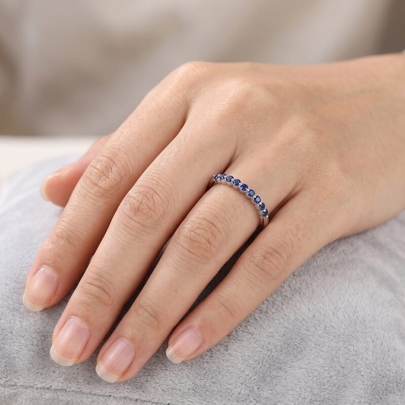 Simulated Blue Diamond Ring in Sterling Silver (Size 8.0)