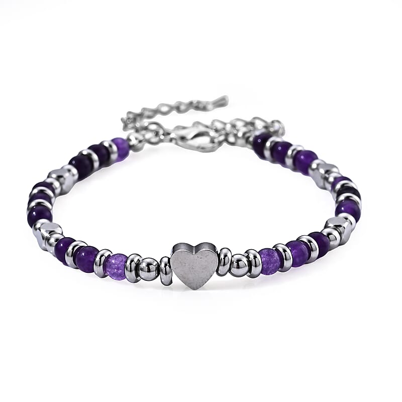 African Amethyst 25.00 ctw Beaded Stretch Bracelet (7.5-10.5In) in Stainless Steel