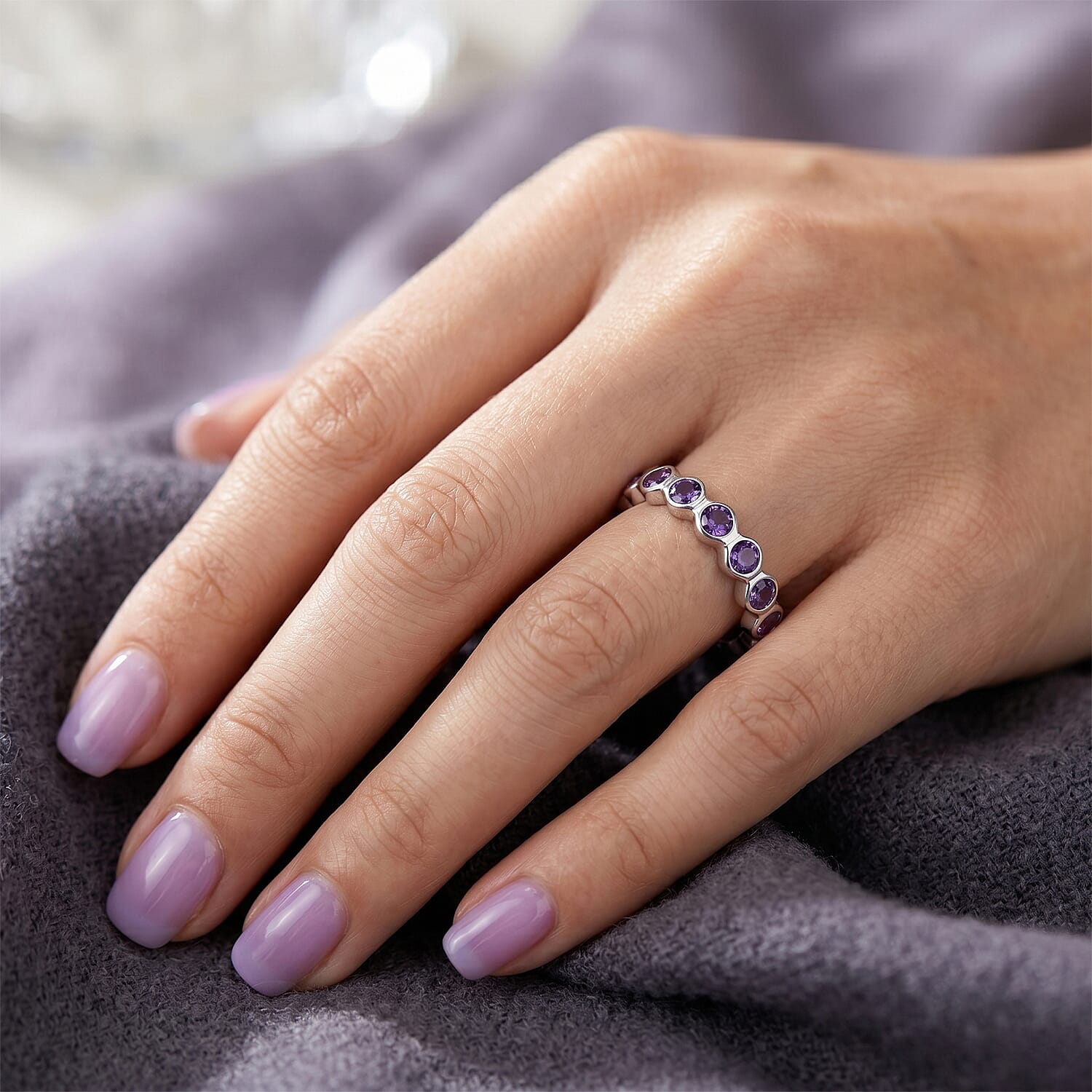 Amethyst 0.35 ctw Eternity Ring in Sterling Silver (Size 7.0)