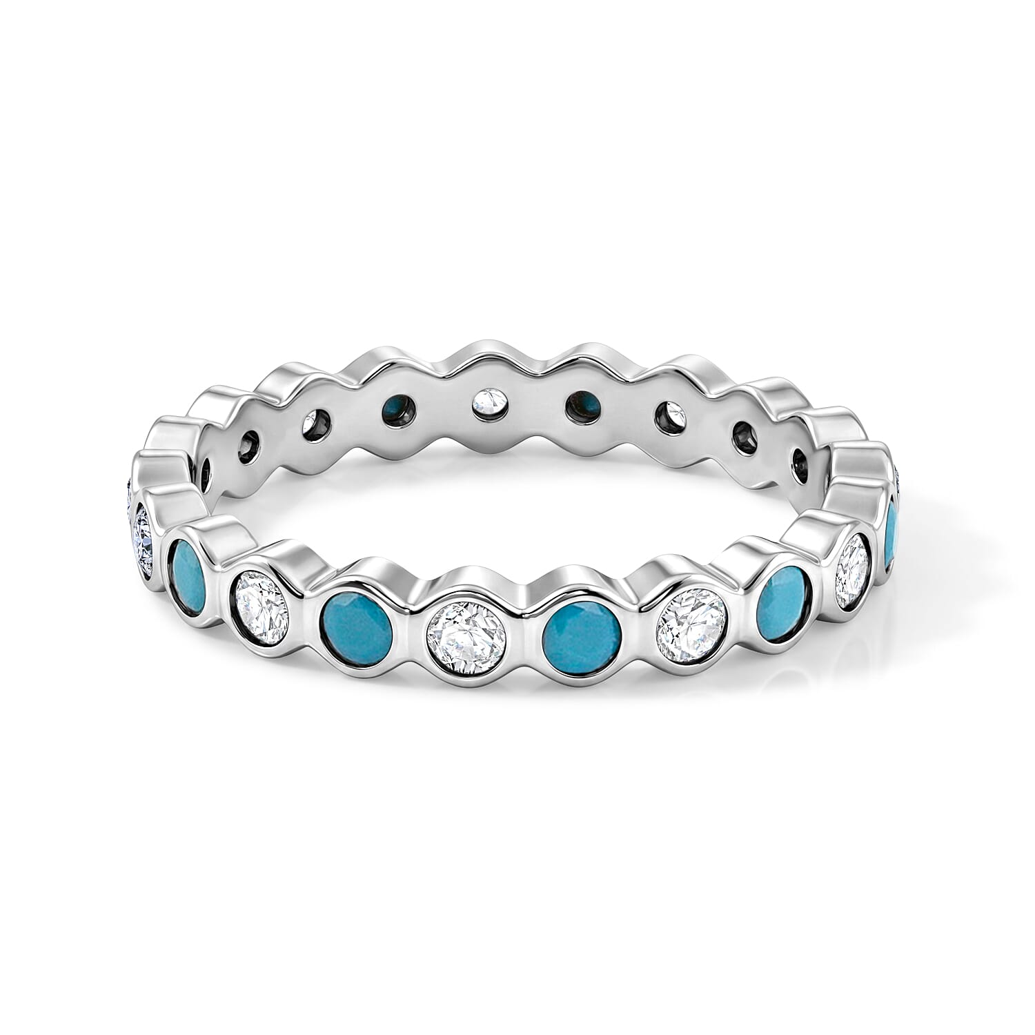 Turquoise and Simulated Diamond 0.35 ctw Eternity Ring in Sterling Silver (Size 7.0)