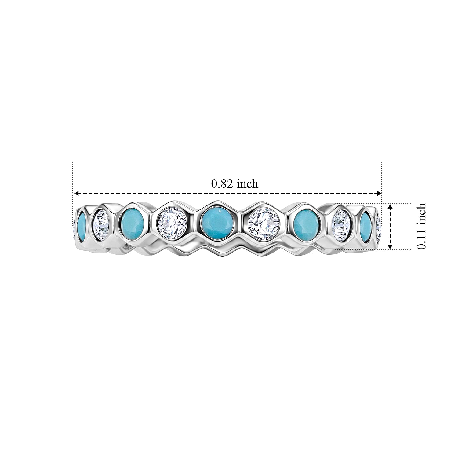 Turquoise and Simulated Diamond 0.35 ctw Eternity Ring in Sterling Silver (Size 7.0)