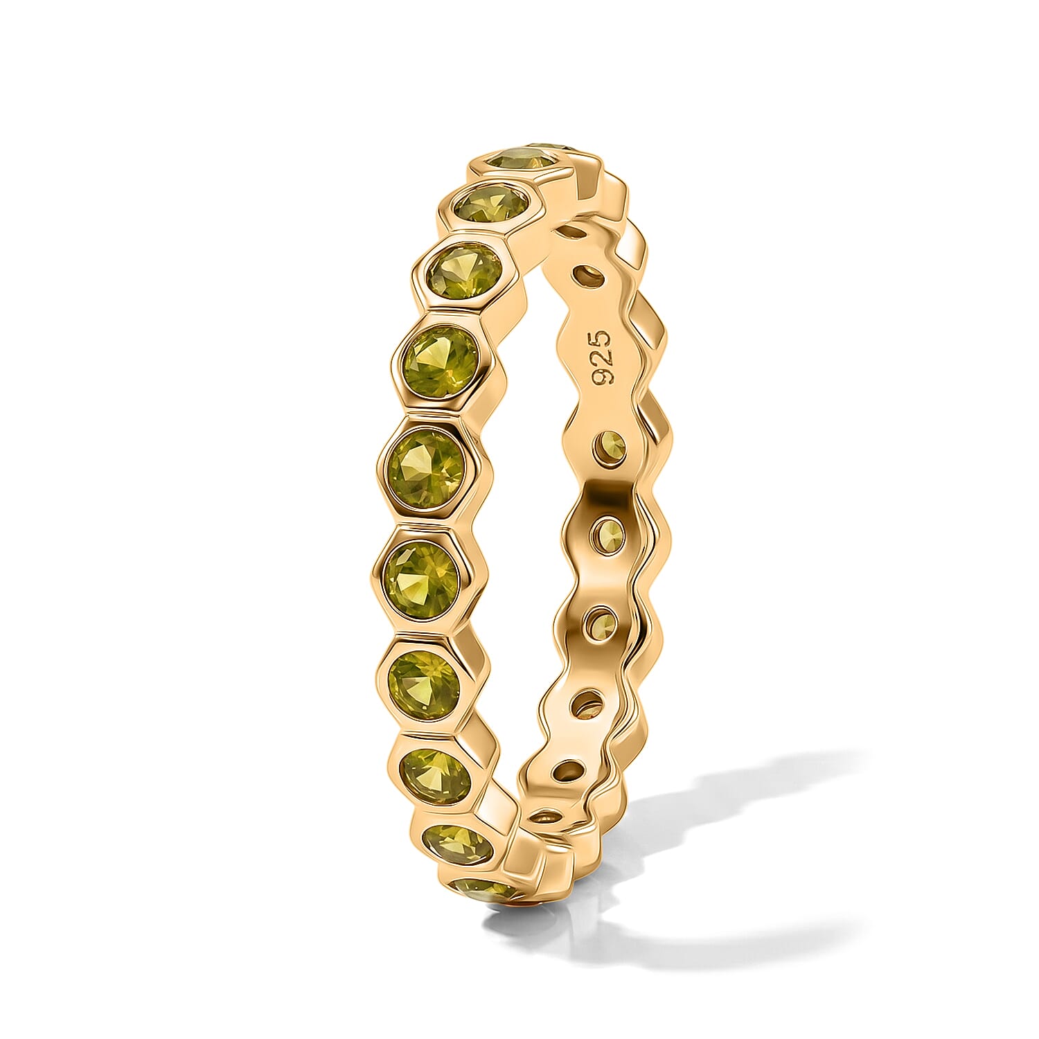 Hebei Peridot 0.35 ctw Eternity Ring in 14K Yellow Gold Over Sterling Silver (Size 7.0) 
