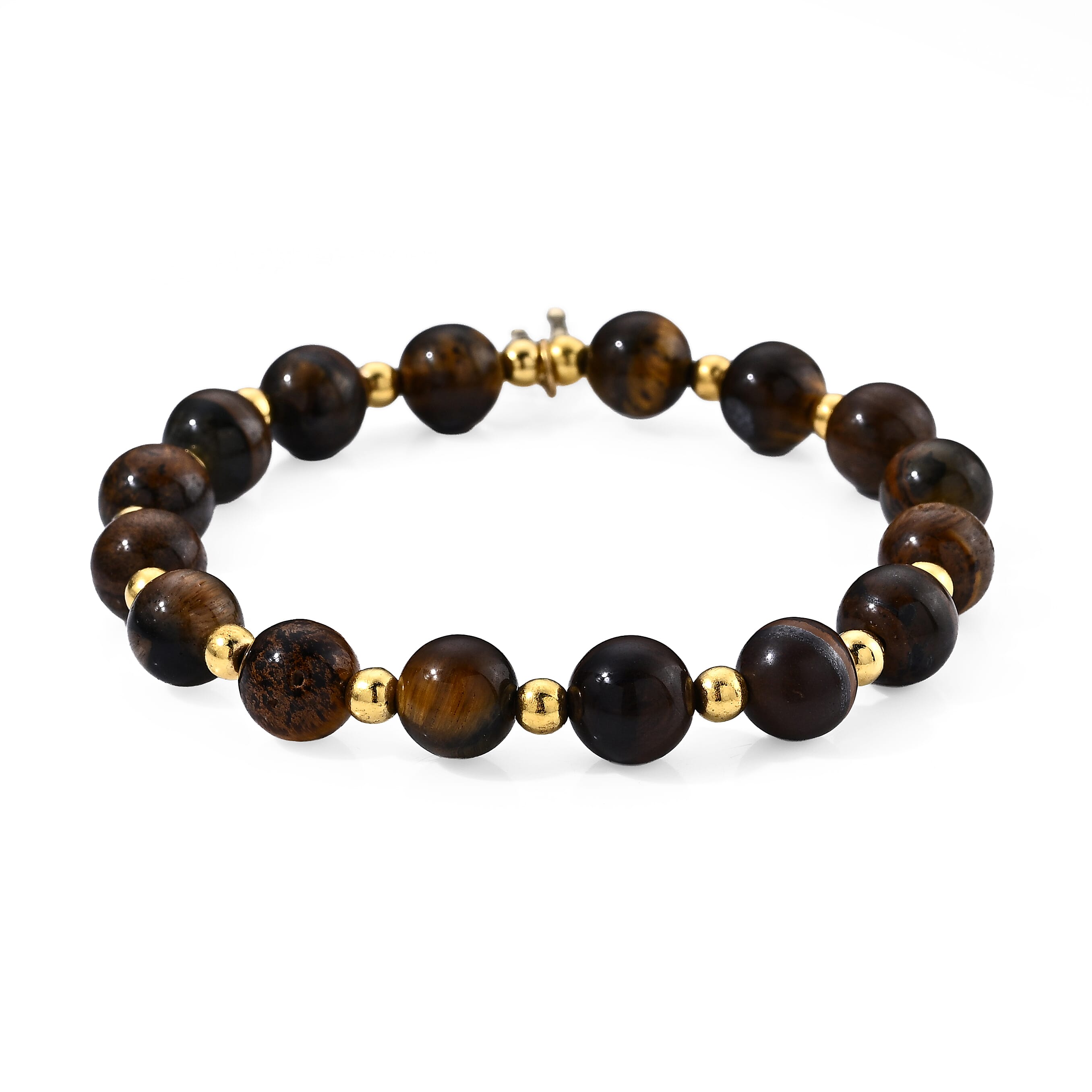 Tigers Eye 60.00 ctw Beaded Stretch Bracelet (6.5-7In) in Goldtone