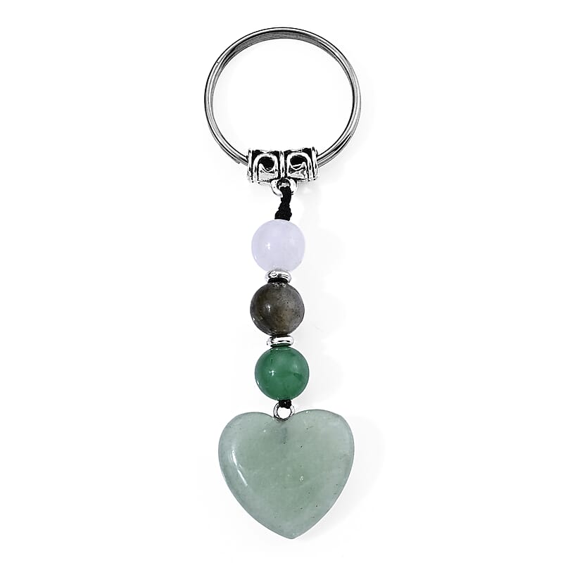 Green Aventurine 25.00 ctw Keychain in Silvertone