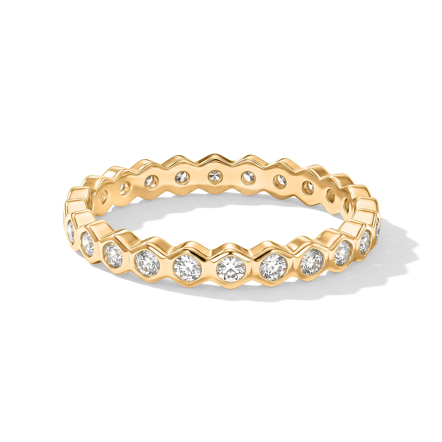 Simulated Diamond Eternity Ring in 14K Yellow Gold Over Sterling Silver (Size 10.0)