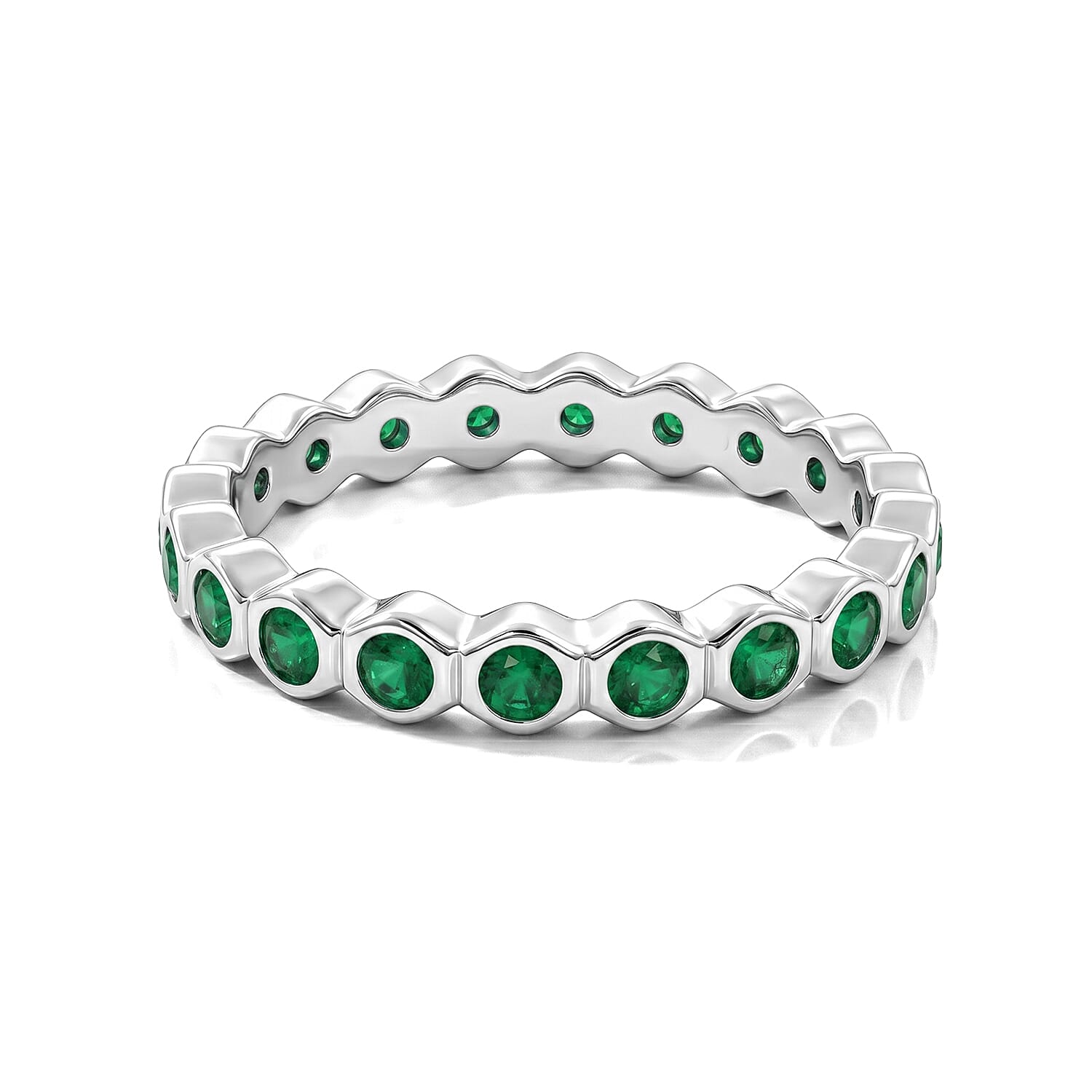Kagem Zambian Emerald 0.35 ctw Eternity Ring in Sterling Silver (Size 6.0)
