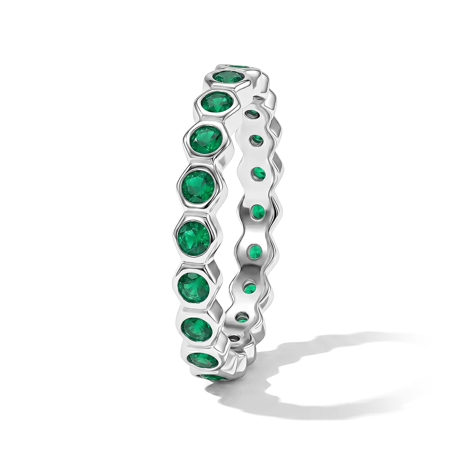 Kagem Zambian Emerald 0.35 ctw Eternity Ring in Sterling Silver (Size 8.0)