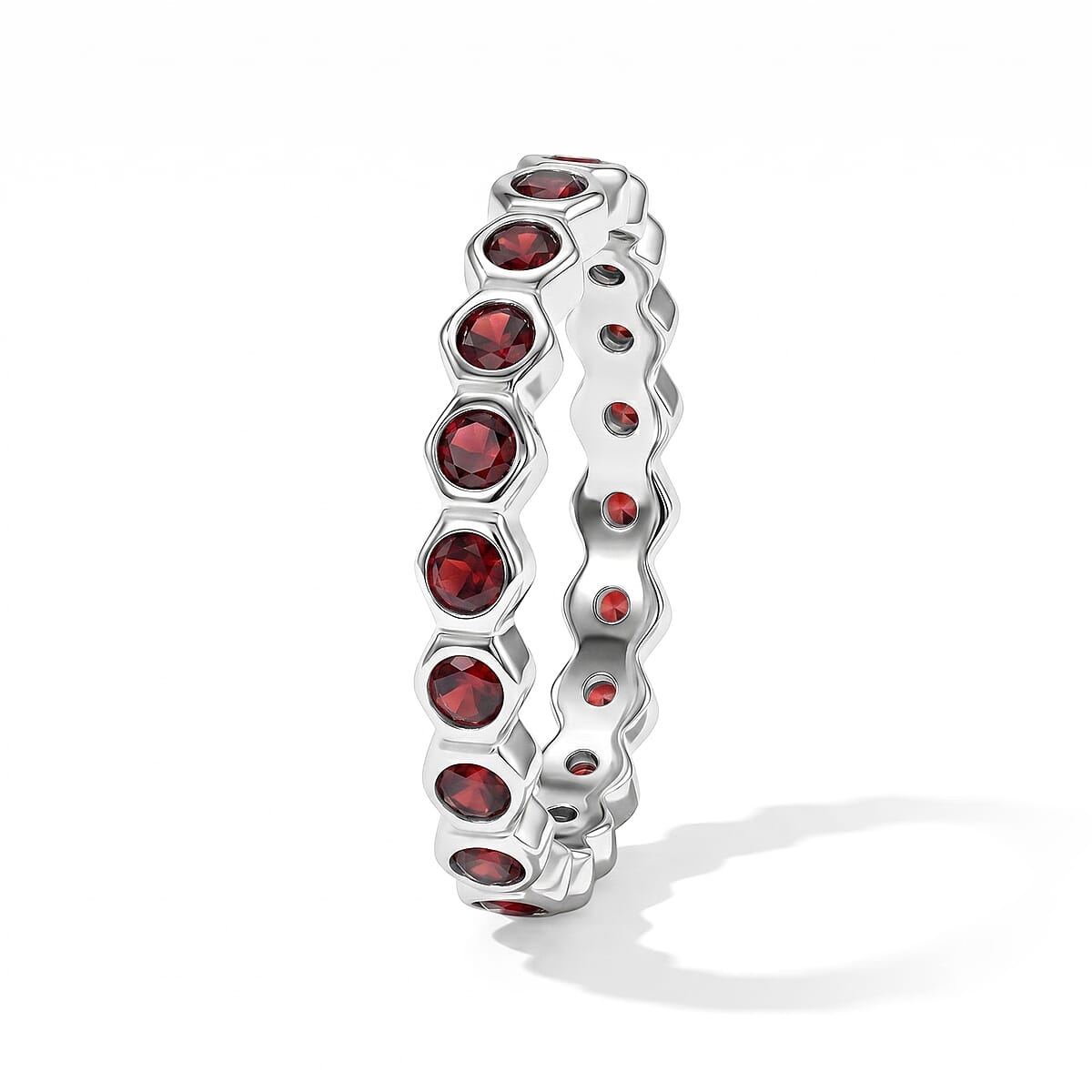Mozambique Garnet 0.35 ctw Eternity Ring in Sterling Silver (Size 8.0) image number 3