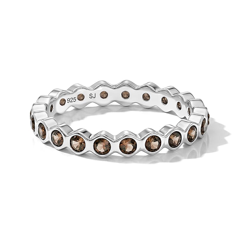 Smoky Quartz 0.35 ctw Eternity Ring in Sterling Silver (Size 5.0)