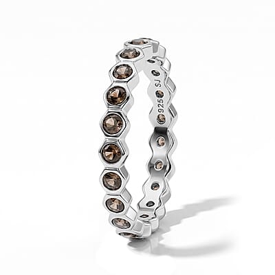 Smoky Quartz 0.35 ctw Eternity Ring in Sterling Silver (Size 5.0)