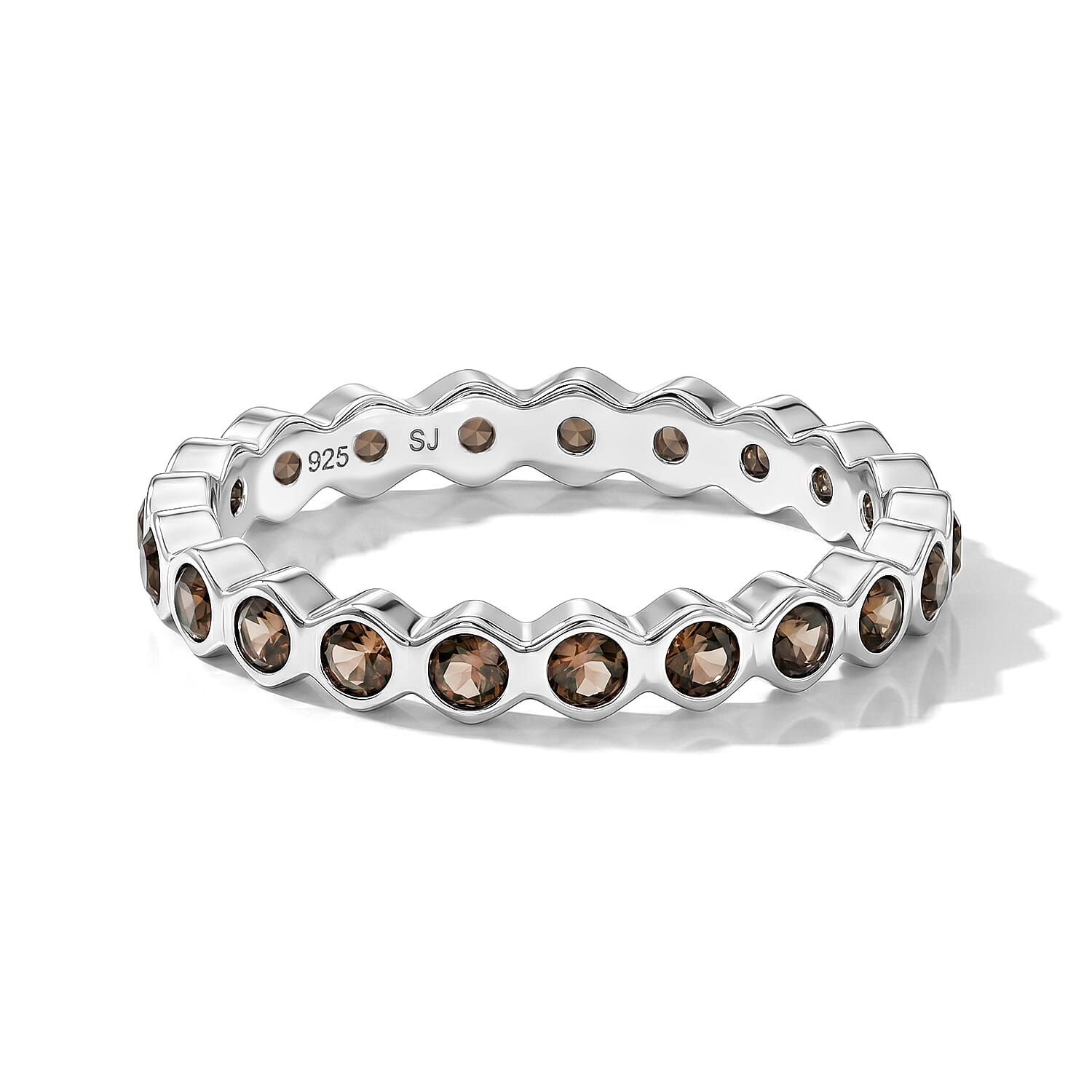 Smoky Quartz 0.35 ctw Eternity Ring in Sterling Silver (Size 7.0)