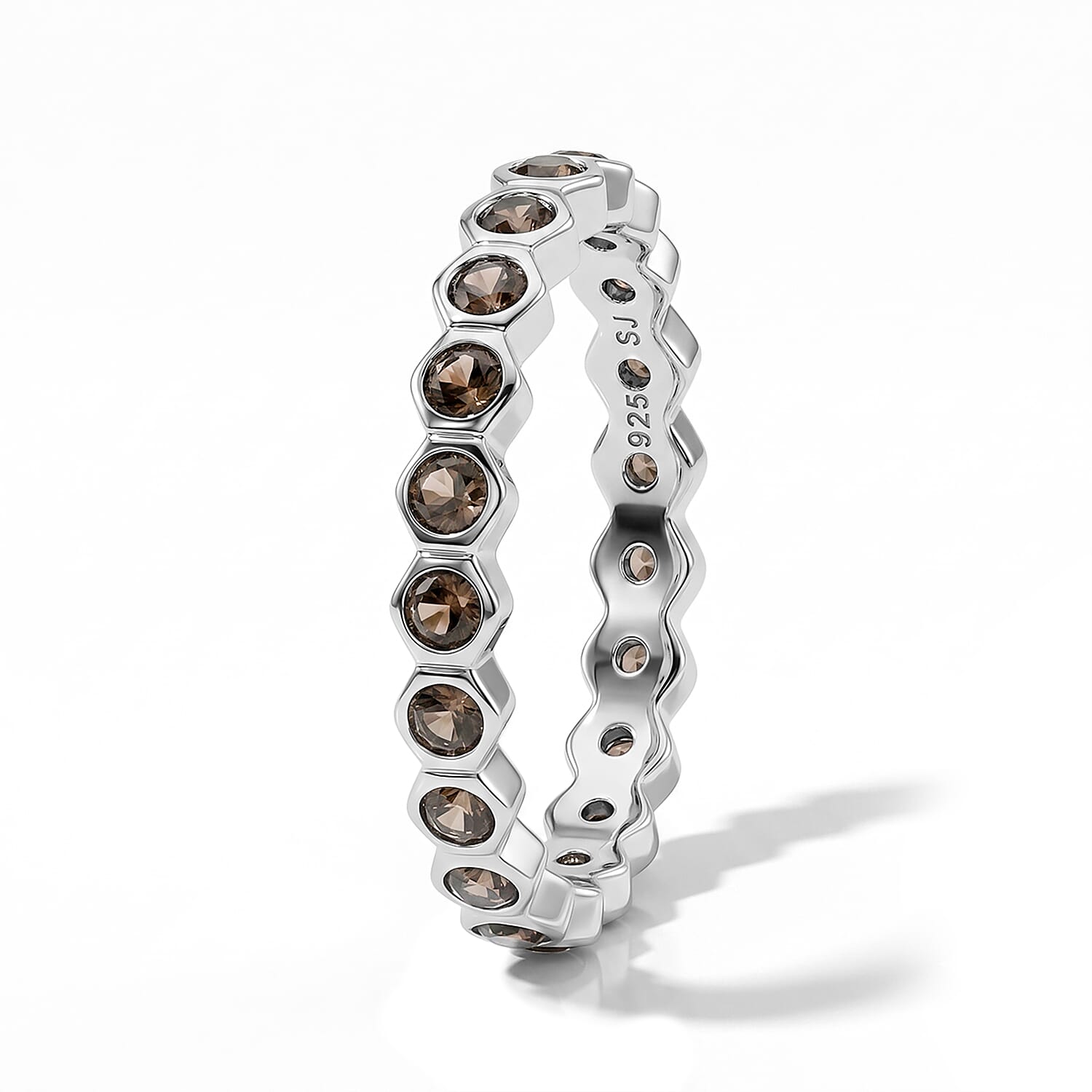 Smoky Quartz 0.35 ctw Eternity Ring in Sterling Silver (Size 7.0)