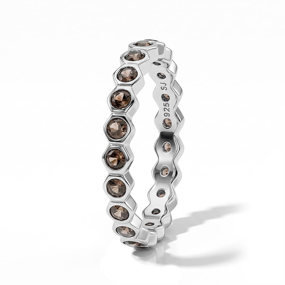 Smoky Quartz 0.35 ctw Eternity Ring in Sterling Silver (Size 7.0) image number 3