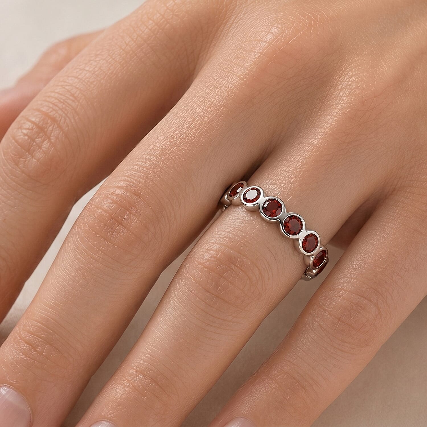 Mozambique Garnet 0.60 ctw Eternity Ring in Sterling Silver (Size 7.0)