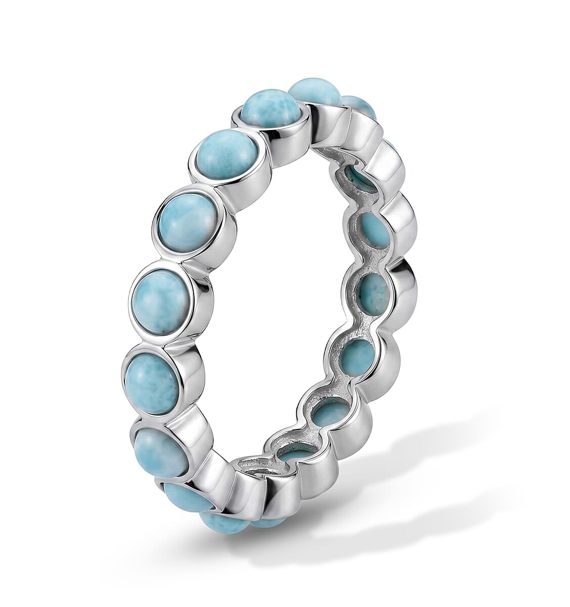 Larimar 0.60 ctw Eternity Ring in Sterling Silver (Size 8.0) image number 2