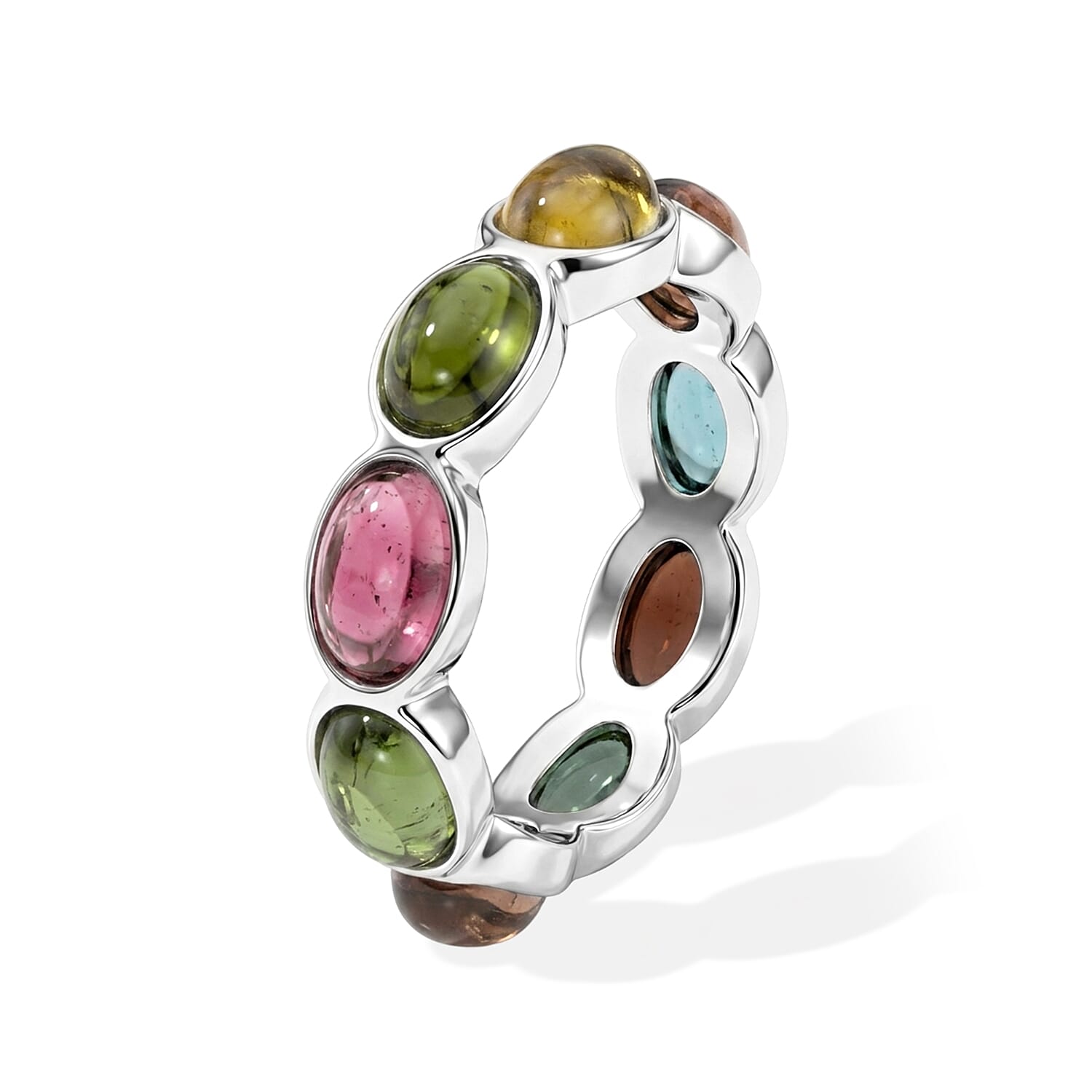 Multi-Tourmaline 2.70 ctw Eternity Ring in Sterling Silver (Size 6.0)