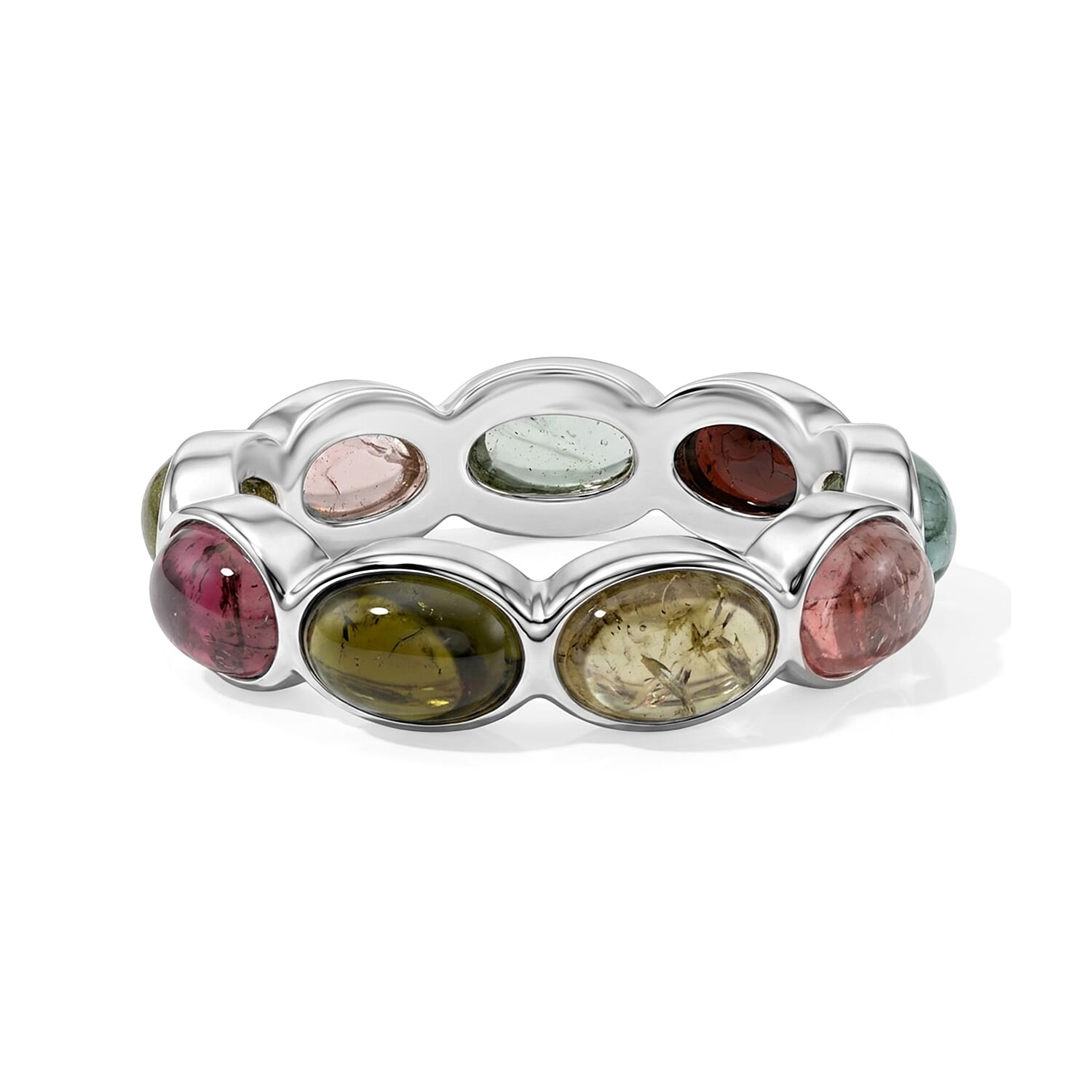 Multi-Tourmaline 2.70 ctw Eternity Ring in Sterling Silver (Size 6.0)