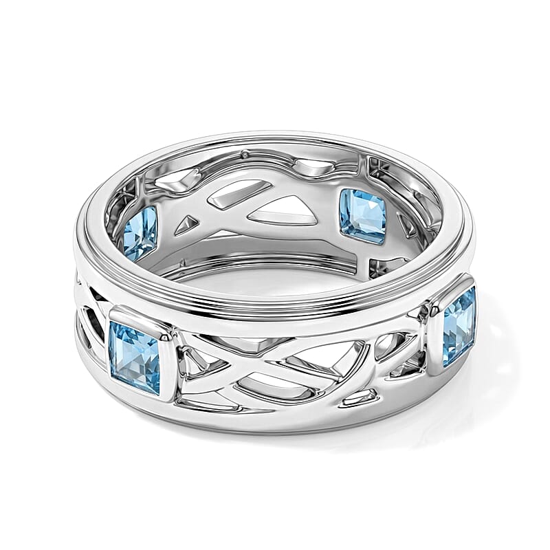 Blue Topaz 0.40 ctw Eternity Ring in Sterling Silver (Size 9.0)