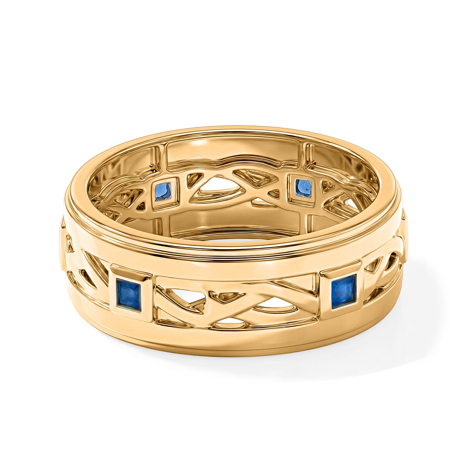 Simulated Blue Diamond Eternity Ring in 14K Yellow Gold Over Sterling Silver (Size 9.0)