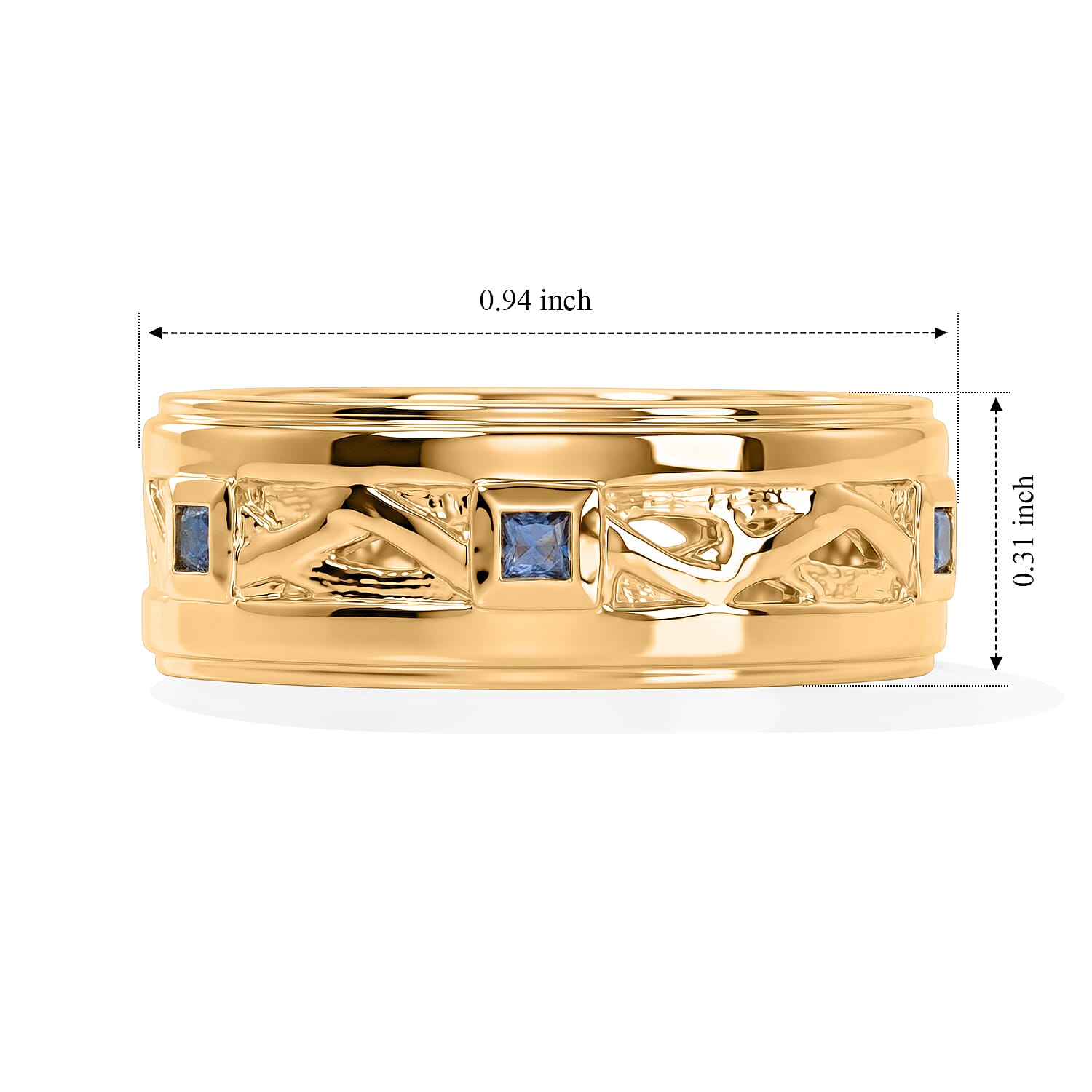 Simulated Blue Diamond Eternity Ring in 14K Yellow Gold Over Sterling Silver (Size 9.0)