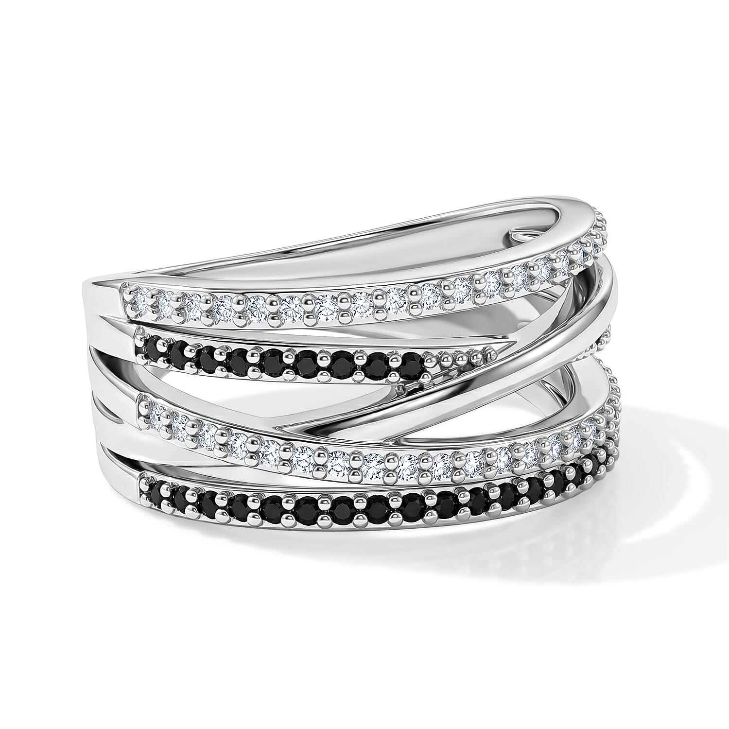 Black Onyx and Simulated Diamond 0.60 ctw Ring in Sterling Silver (Size 6.0)
