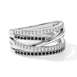 Black Onyx and Simulated Diamond 0.60 ctw Ring in Sterling Silver (Size 6.0)