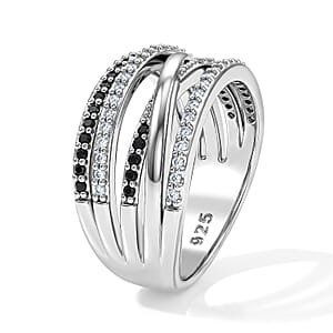 Black Onyx and Simulated Diamond 0.60 ctw Ring in Sterling Silver (Size 6.0)