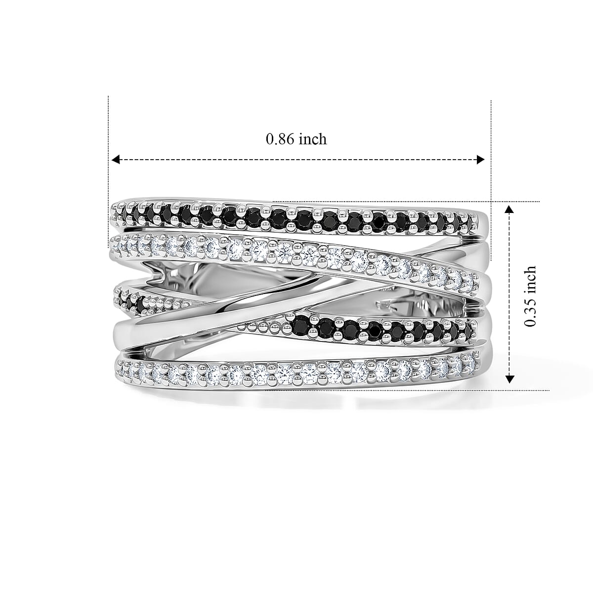 Black Onyx and Simulated Diamond 0.60 ctw Ring in Sterling Silver (Size 6.0) image number 5