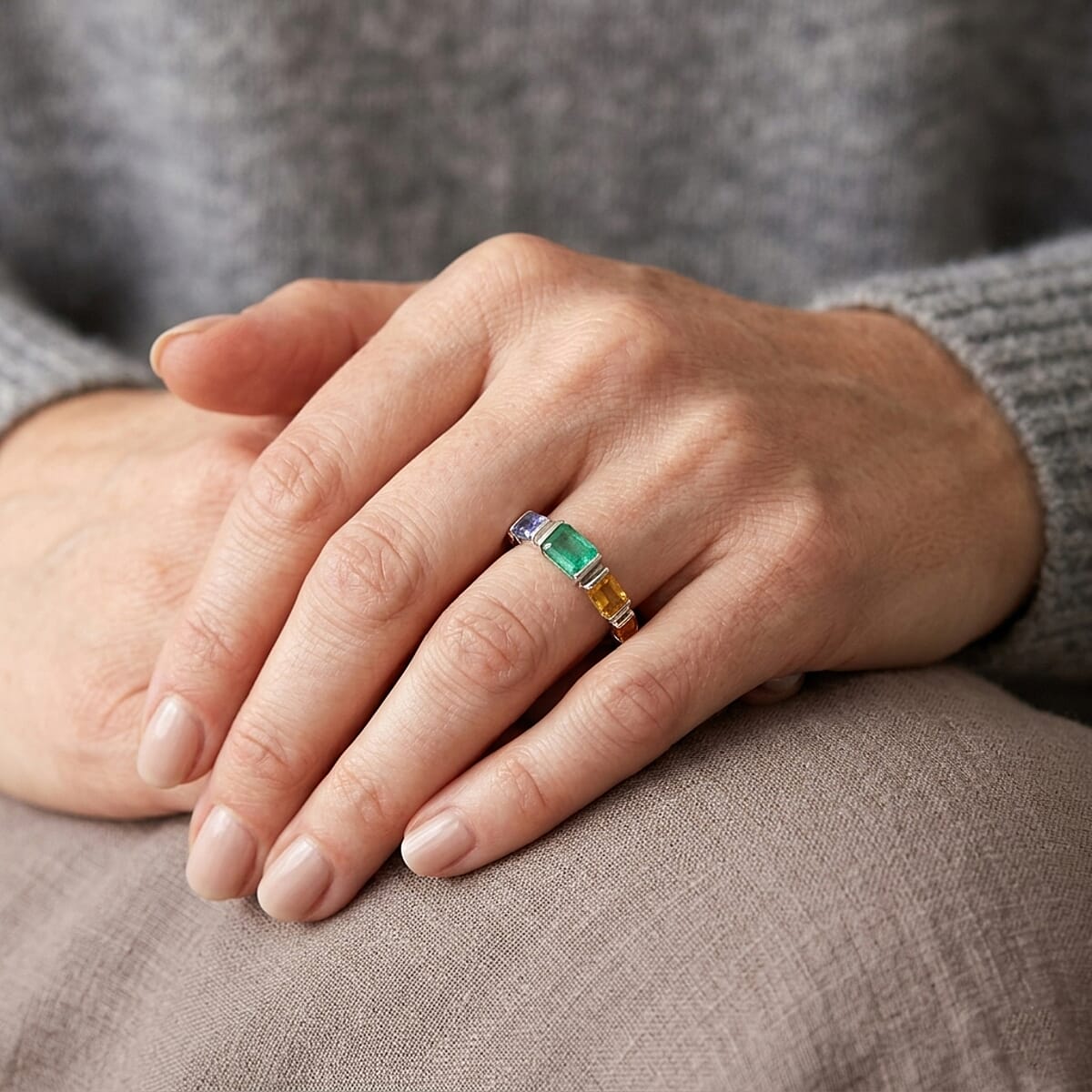 Multi Gemstone 2.90 ctw Ring in Sterling Silver (Size 8.0) image number 1