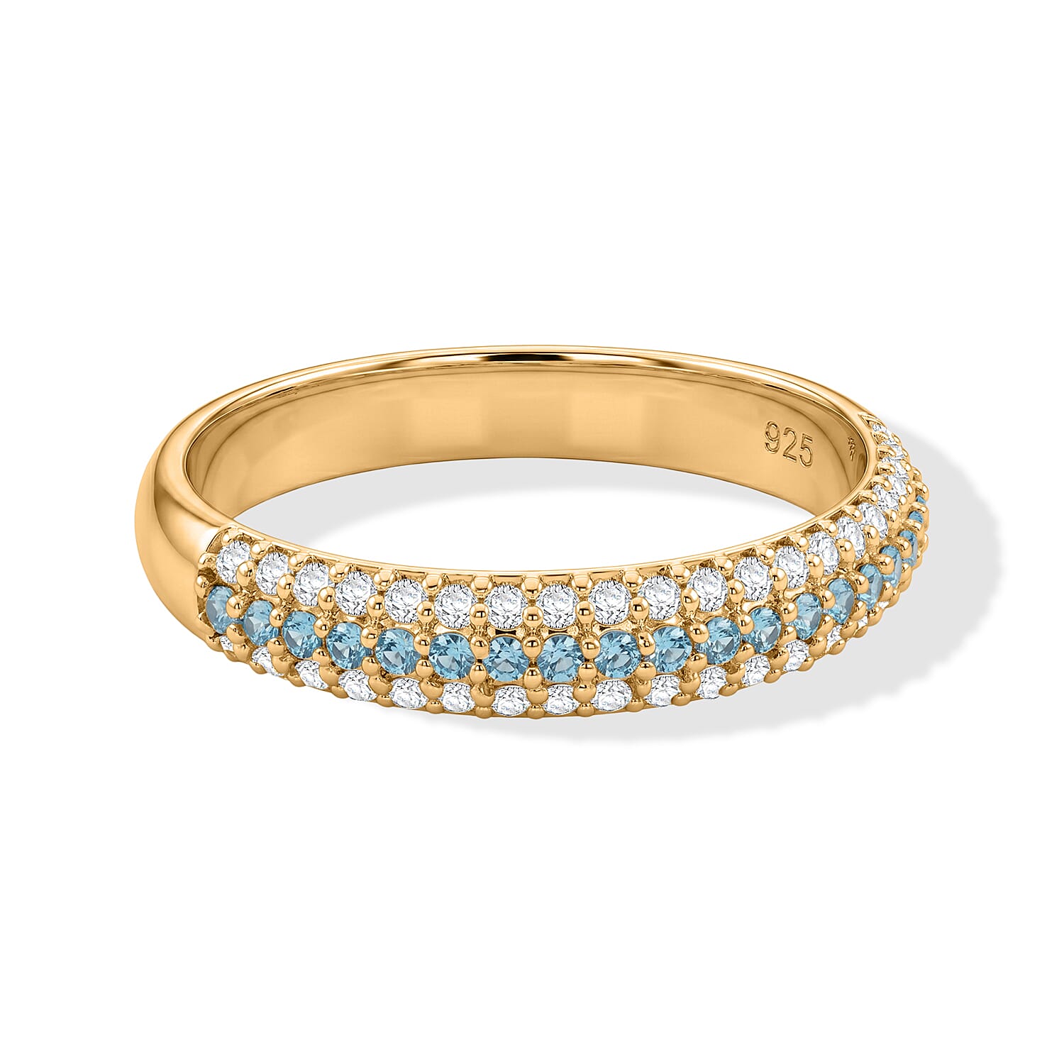 Blue Topaz and Simulated Diamond 0.55 ctw Ring in 14K Yellow Gold Over Sterling Silver (Size 7.0)