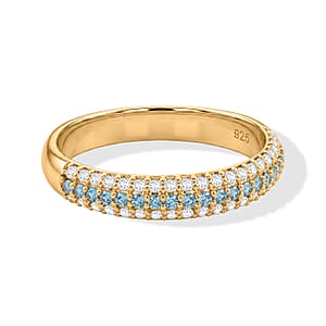 Blue Topaz and Simulated Diamond 0.55 ctw Ring in 14K Yellow Gold Over Sterling Silver (Size 7.0)