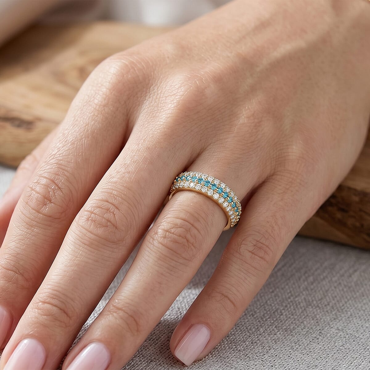 Blue Topaz and Simulated Diamond 0.55 ctw Ring in 14K Yellow Gold Over Sterling Silver (Size 7.0) image number 1