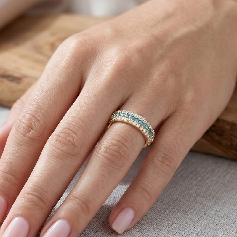 Blue Topaz and Simulated Diamond 0.55 ctw Ring in 14K Yellow Gold Over Sterling Silver (Size 7.0)
