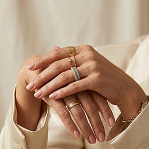 Blue Topaz and Simulated Diamond 0.55 ctw Ring in 14K Yellow Gold Over Sterling Silver (Size 7.0)