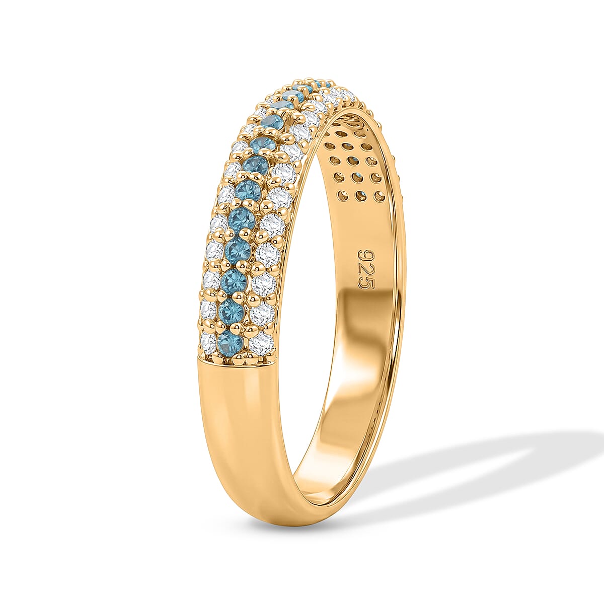 Blue Topaz and Simulated Diamond 0.55 ctw Ring in 14K Yellow Gold Over Sterling Silver (Size 7.0) image number 3