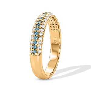 Blue Topaz and Simulated Diamond 0.55 ctw Ring in 14K Yellow Gold Over Sterling Silver (Size 7.0)