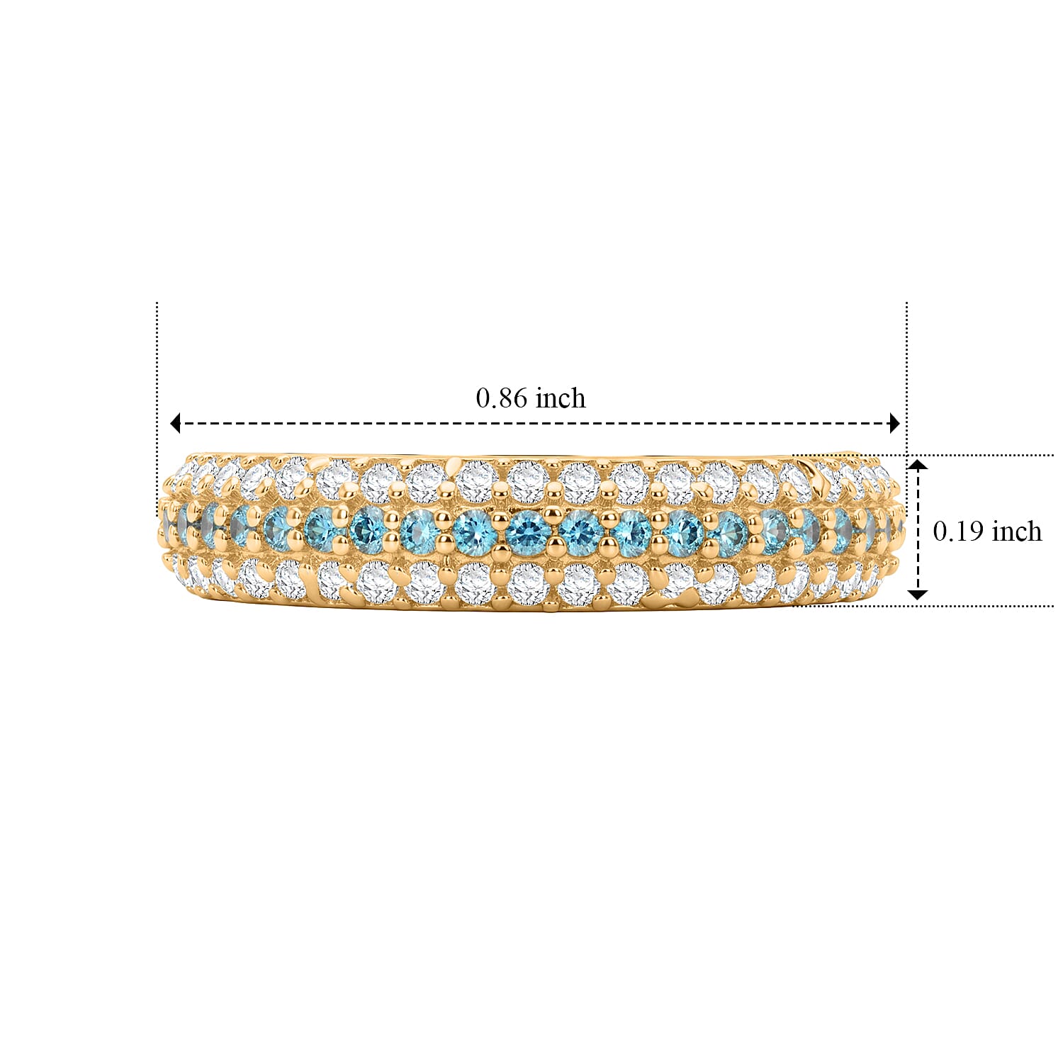 Blue Topaz and Simulated Diamond 0.55 ctw Ring in 14K Yellow Gold Over Sterling Silver (Size 7.0)