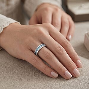 Blue Topaz and Simulated Diamond 0.55 ctw Ring in Sterling Silver (Size 8.0)