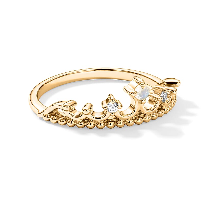 White Moonstone and White Topaz 0.10 ctw Ring in 14K Yellow Gold Over Sterling Silver (Size 7.0)