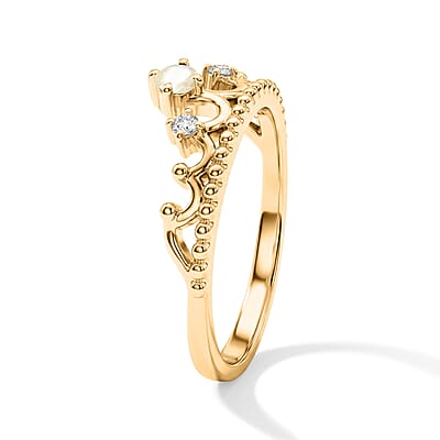 White Moonstone and White Topaz 0.10 ctw Ring in 14K Yellow Gold Over Sterling Silver (Size 7.0)