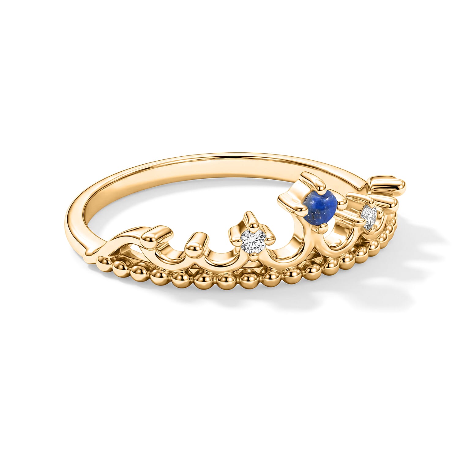 Lapis Lazuli and White Topaz 0.10 ctw Ring in 14K Yellow Gold Over Sterling Silver (Size 7.0)