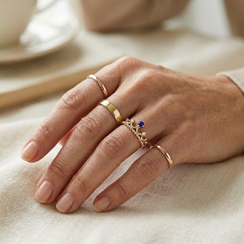 Lapis Lazuli and White Topaz 0.10 ctw Ring in 14K Yellow Gold Over Sterling Silver (Size 7.0)