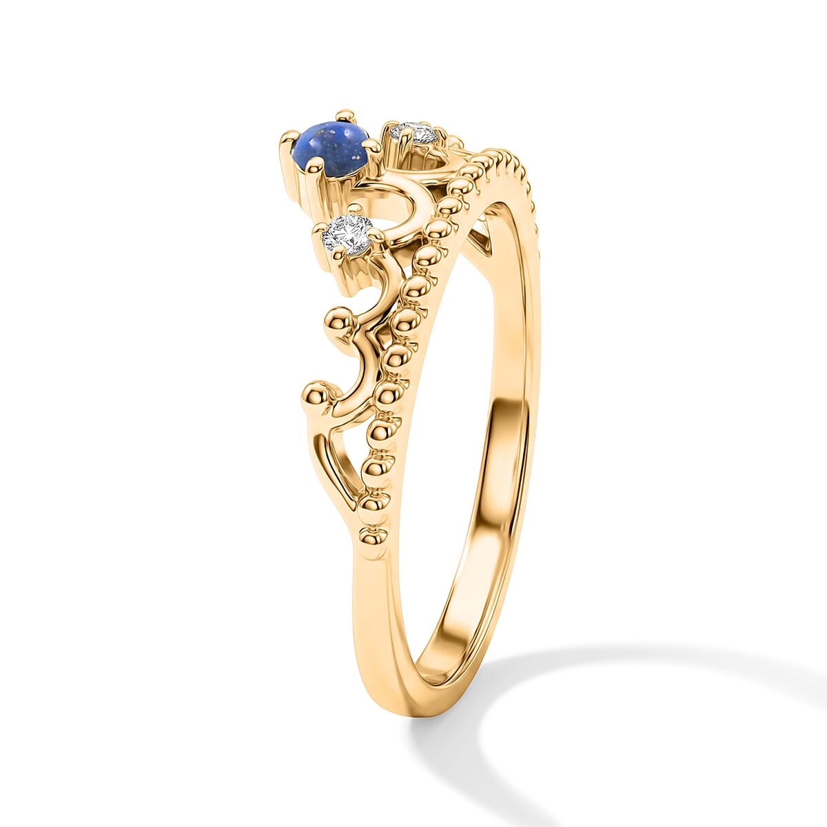 Lapis Lazuli and White Topaz 0.10 ctw Ring in 14K Yellow Gold Over Sterling Silver (Size 7.0) image number 3